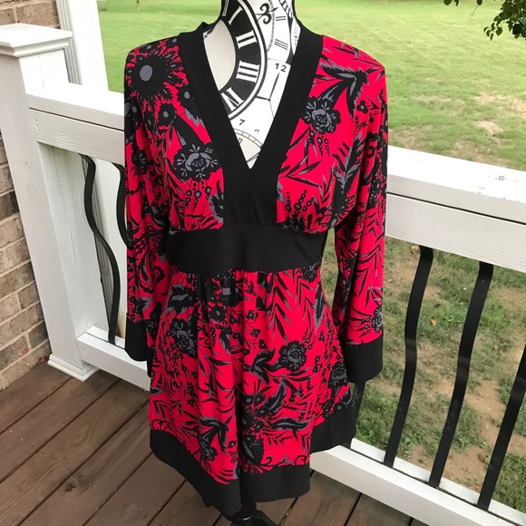 Asian-Inspired Tunic Mini Dress Kimono Bell Sleeves Empire Waist | M/L - Picture 3 of 12